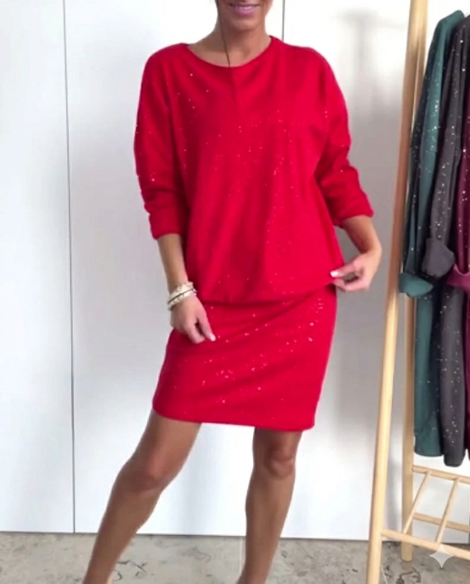 Šaty s kulatým výstřihem a jemným třpytem