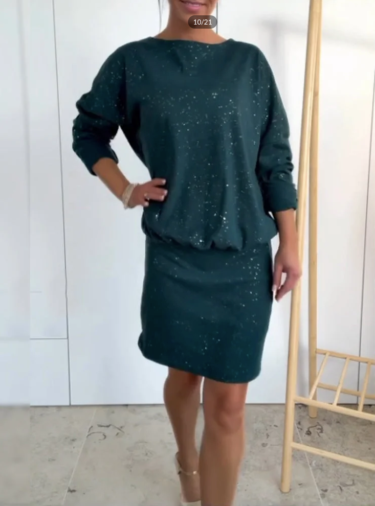 Šaty s kulatým výstřihem a jemným třpytem